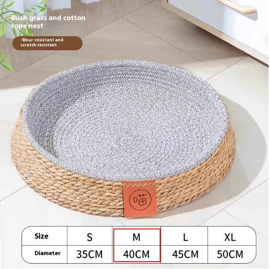 Natural rattan cat nest breathable wicker bed in small size for cats