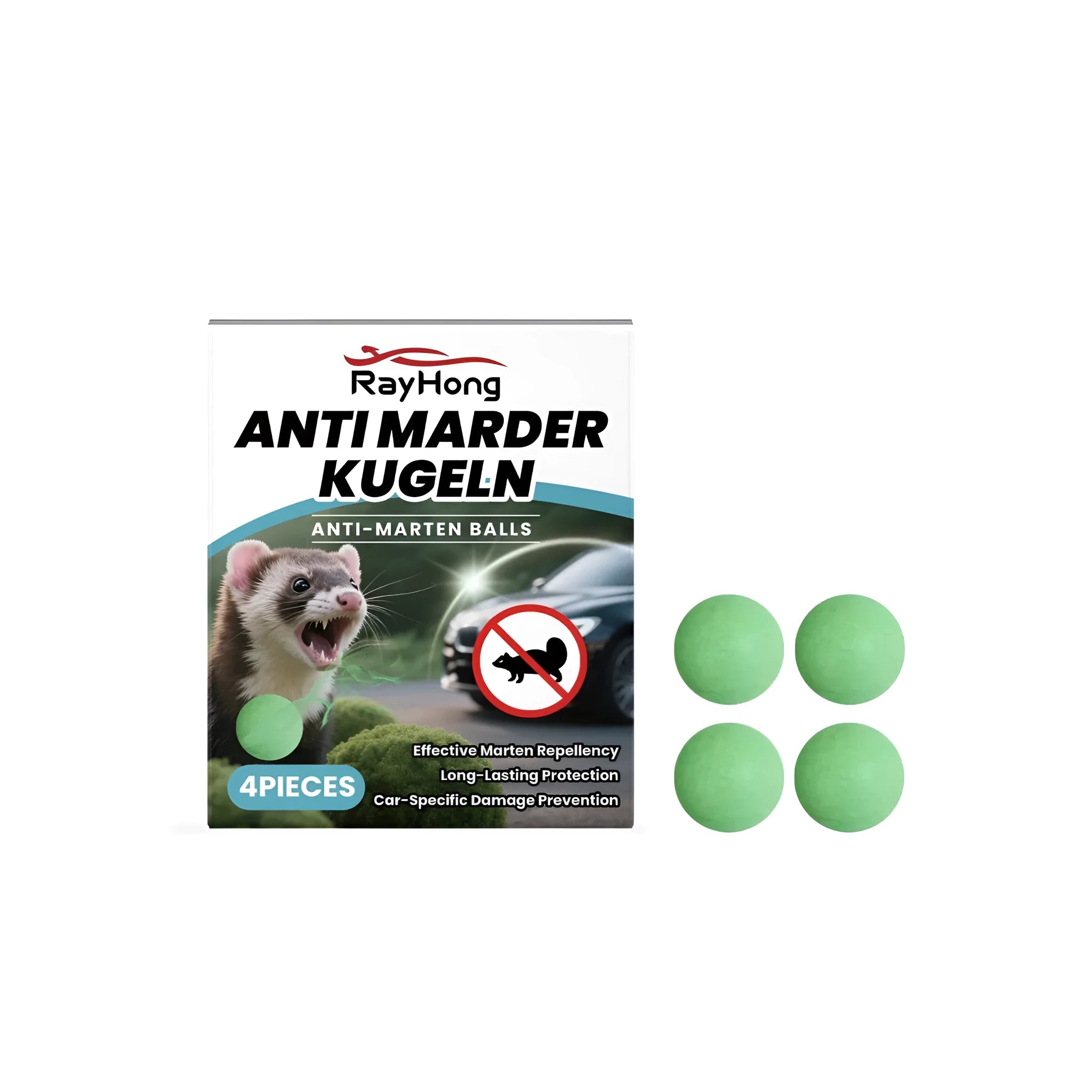 Four anti-marten balls on a light background, each with a solid appearance, featuring quartz sand, peppermint, ginger and lemon ingredients