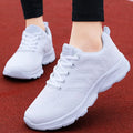 Women's mesh breathable leisure jogging work travel shoes with round head and front lace-up in white black black rose red