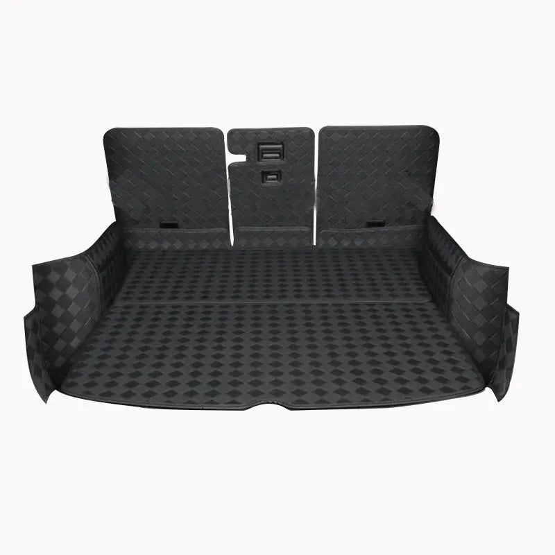 Leather trunk mat for Tesla Model 3 in black with buckle fitting lying in boot