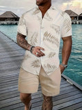 Men's Hawaiian print short sleeve suit with matching shorts, shown in available colours