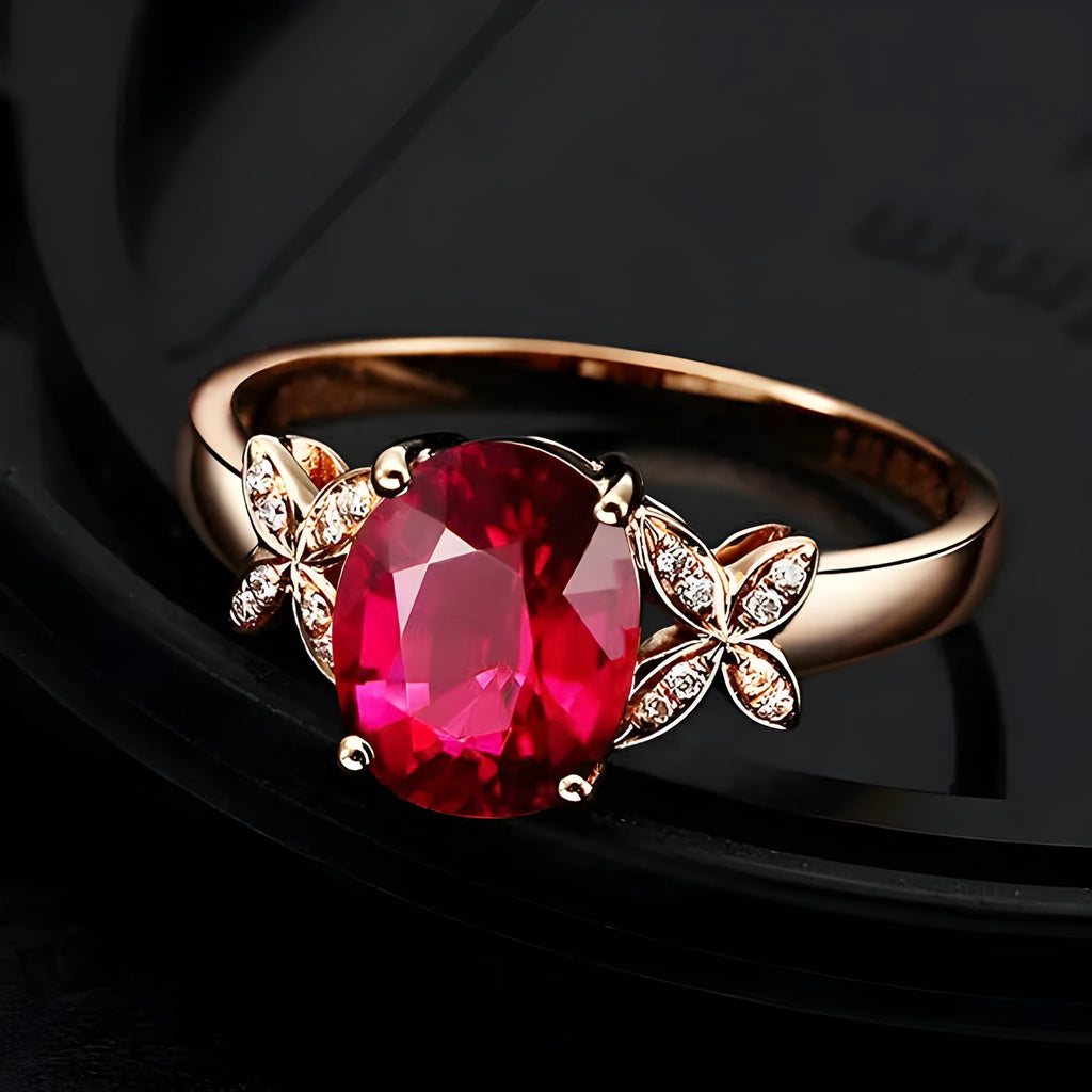 Women's 18k rose golden butterfly ring heart shape copper ring in red and blue colours