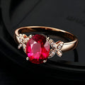 Women's 18k rose golden butterfly ring heart shape copper ring in red and blue colours