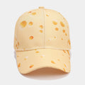Full printed cheese pattern polyester peaked cap with adjustable size and dome crown