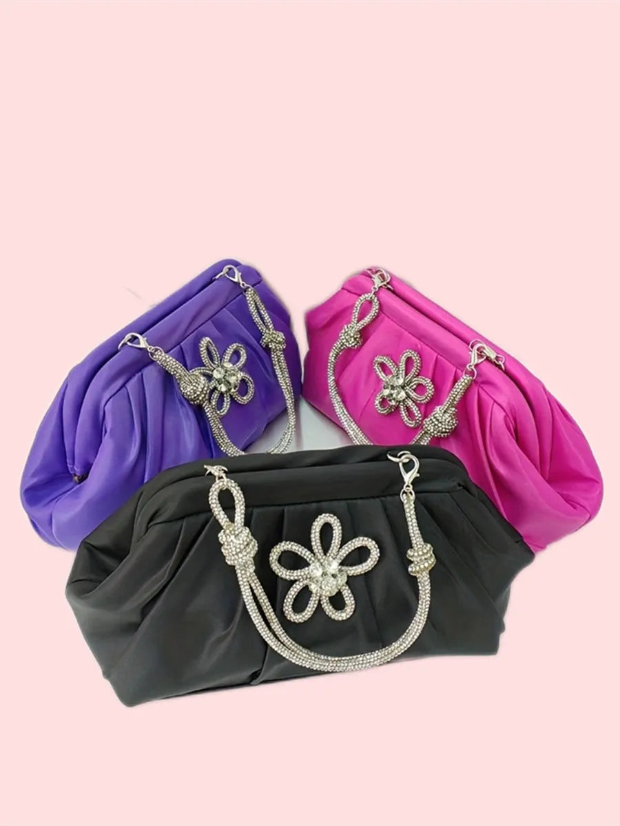 Women's soft polyester crossbody messenger bag with shell shape and diamond pattern design