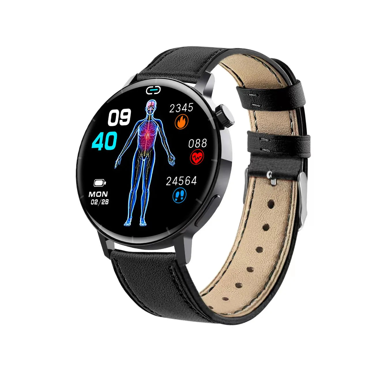 F67S third generation blood glucose smart watch on wrist, red light sensor, black strap variant