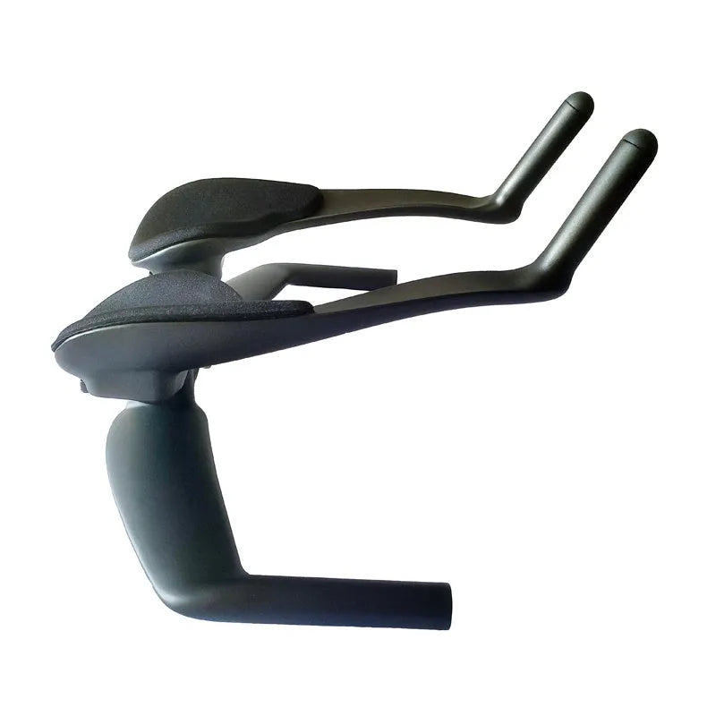 Carbon fibre long distance TT handlebar for road bike, 31.8mm calibre, black matt finish, with visible TT extension bars