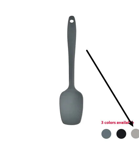 12 piece silicone kitchenware set with rotating storage bucket containing ladle spatula and clips