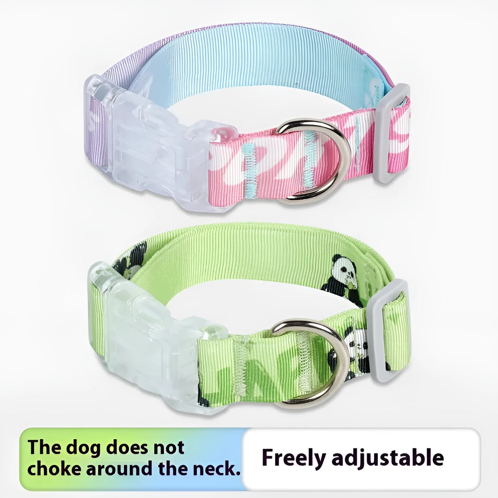Adjustable nylon dog collar with cartoon gradient pattern in panda green colour