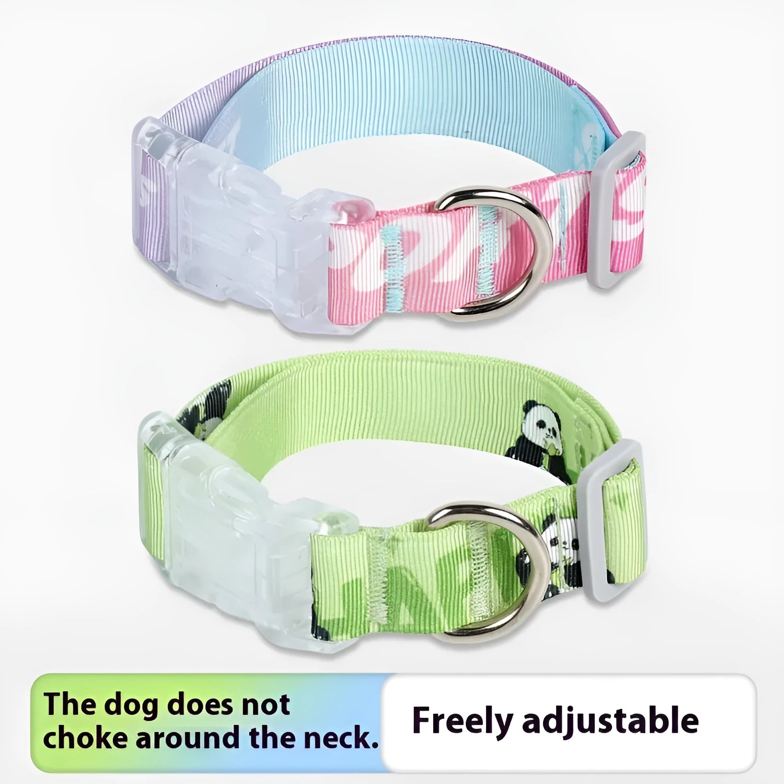 Adjustable nylon dog collar with cartoon gradient pattern in panda green colour