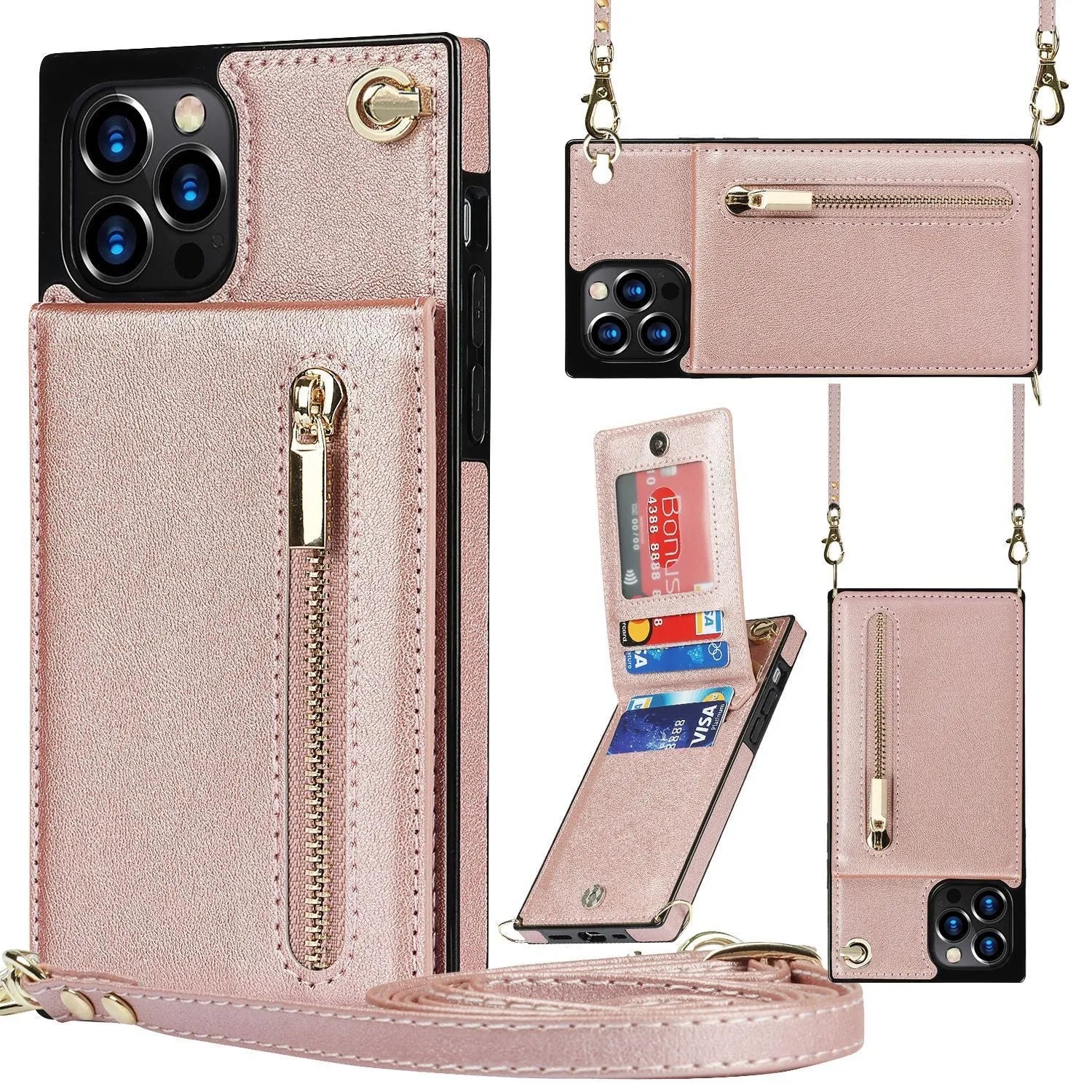 Genuine leather and TPU mobile phone case in solid black, shown on a smartphone.