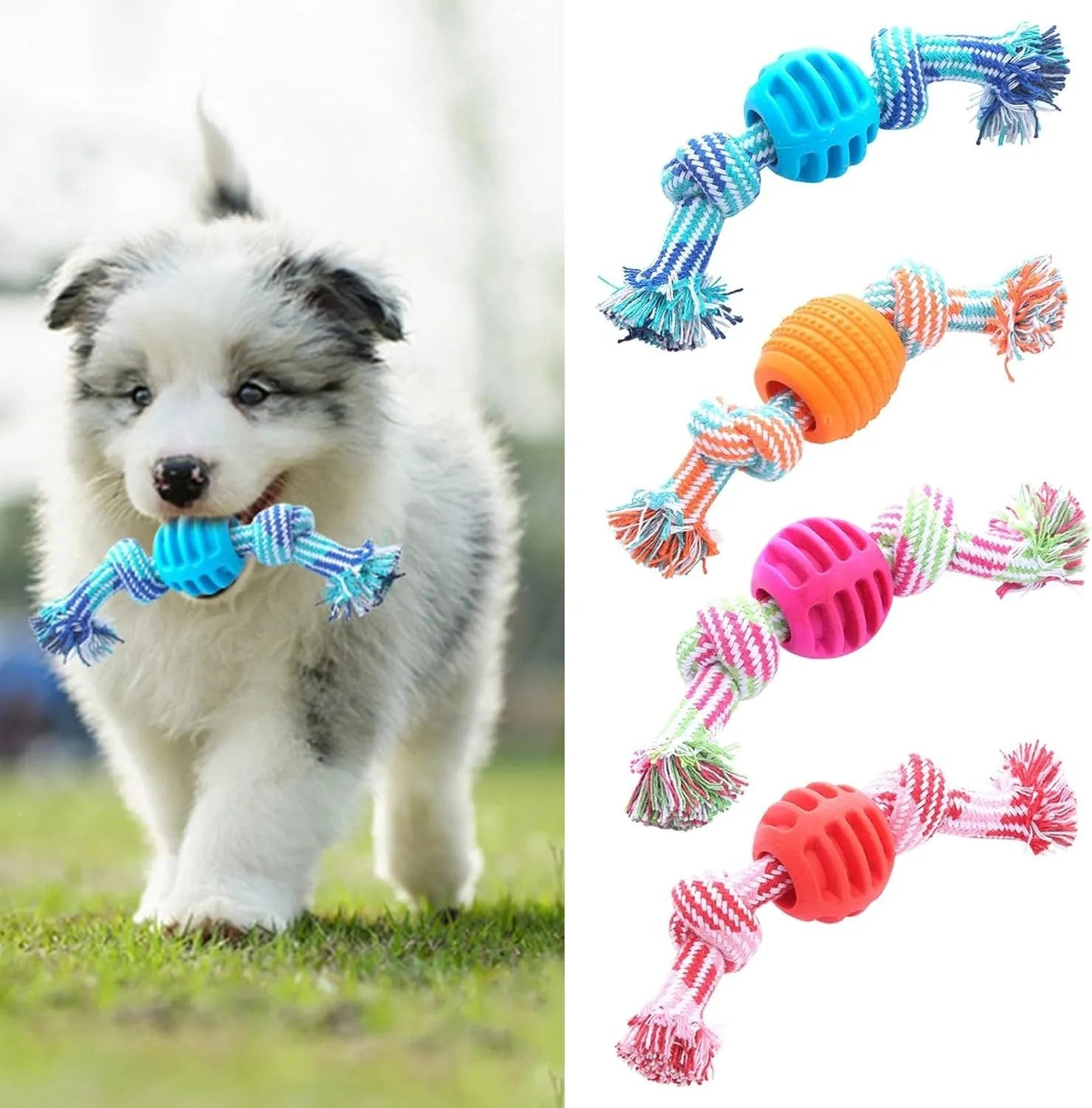 Blue dog chew toy with rope construction for dental cleaning and moderate chewing