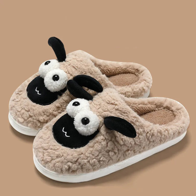 Brown unisex thermal cotton slip-on slippers with a suede upper and sewn PVC sole