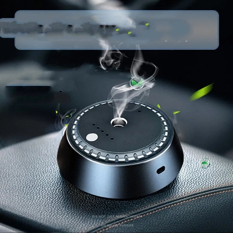 Smart car aroma diffuser black metal 30ml 9x4.5cm rechargeable USB ultrasonic with timer