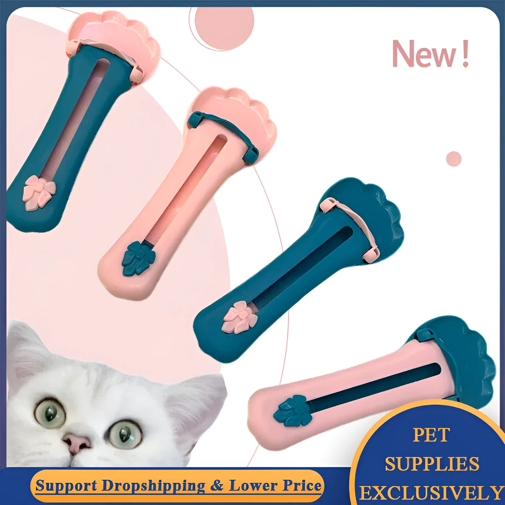 Green and pink pet feed spoon with extrusion design for liquid food and treat dispensing