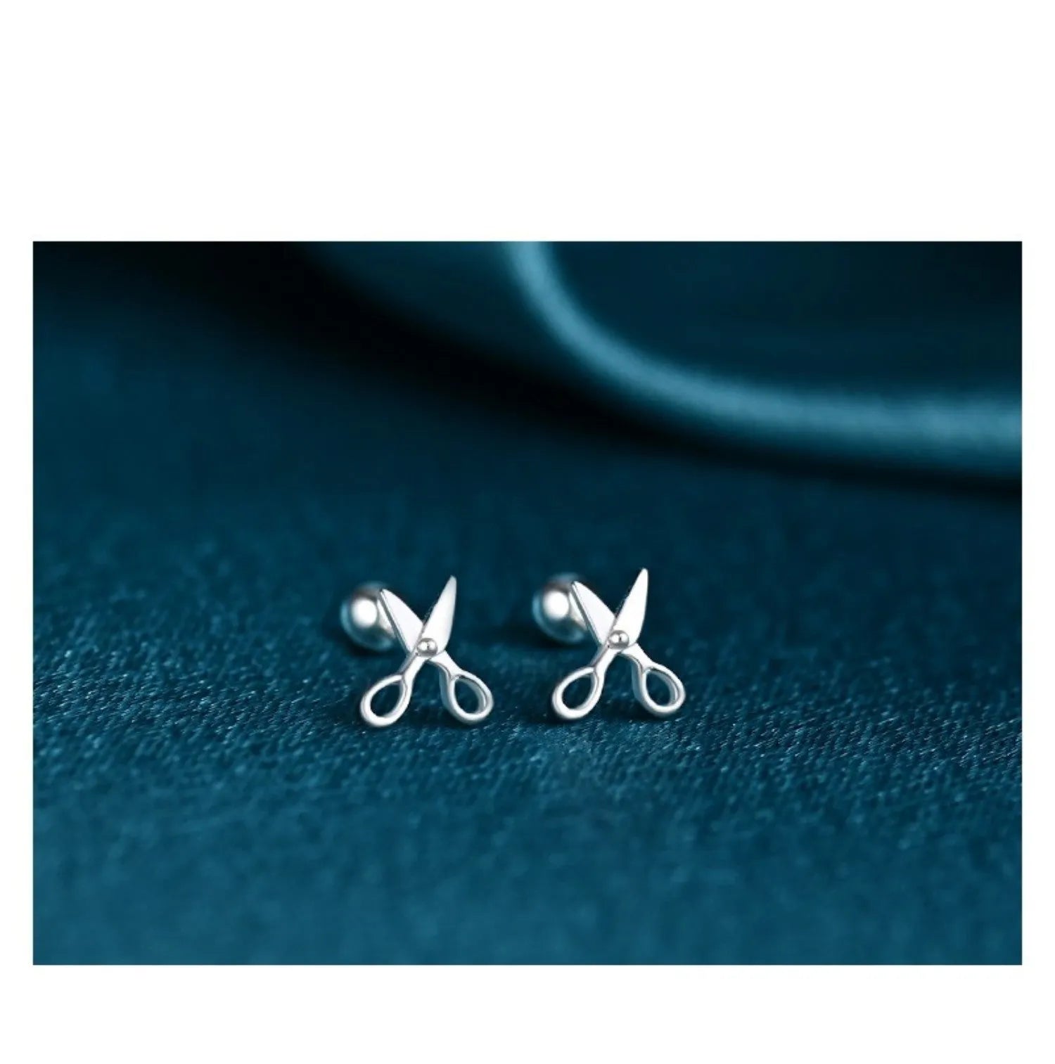 Pure silver screw-style clip-on earrings with miniature scissors charm design for women
