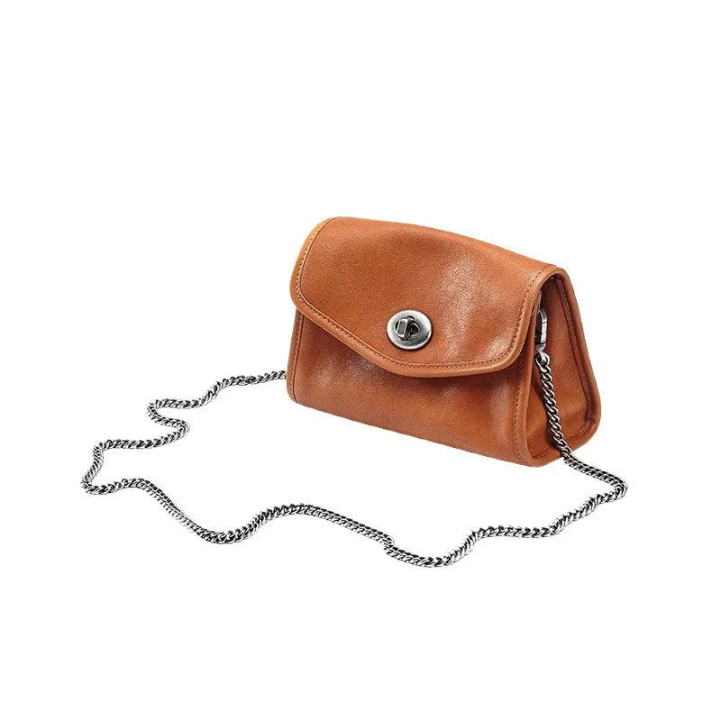 Envelope women's chain leather messenger bag in genuine two-layer cowhide, horizontal square shape, single shoulder strap