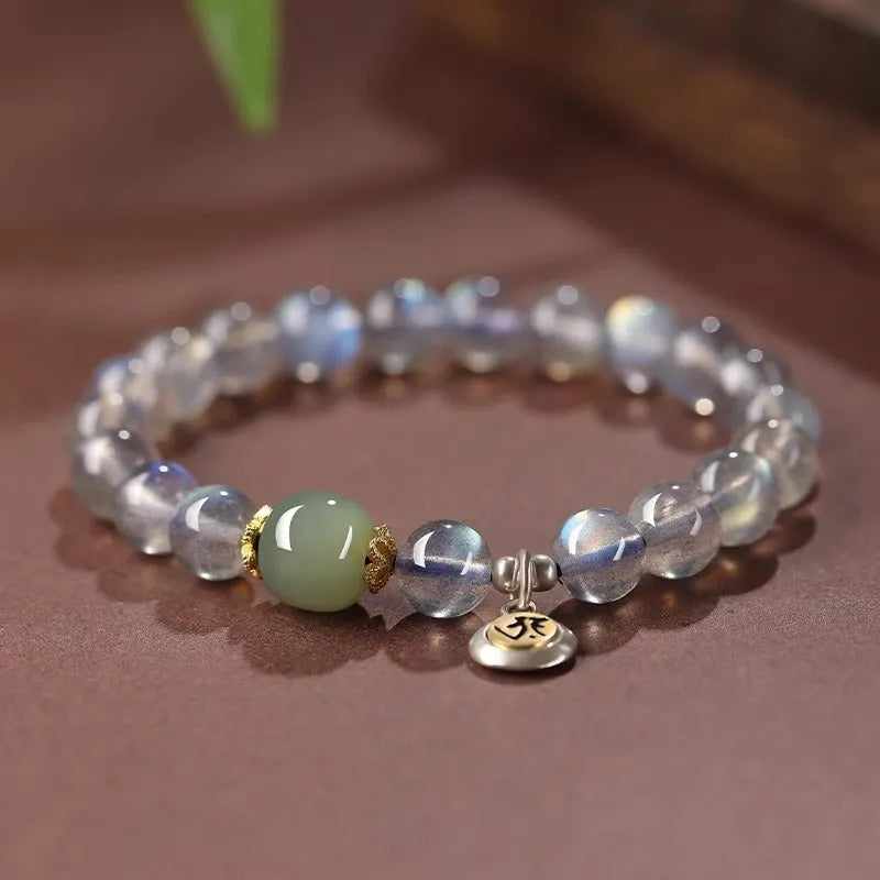 Moonstone crystal birth Buddha beads bracelet for women 8mm electroplated Thousand-Hand Kwan-yin style