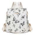 Butterfly printed PU shoulder backpack in black with sewing line details and 20L capacity