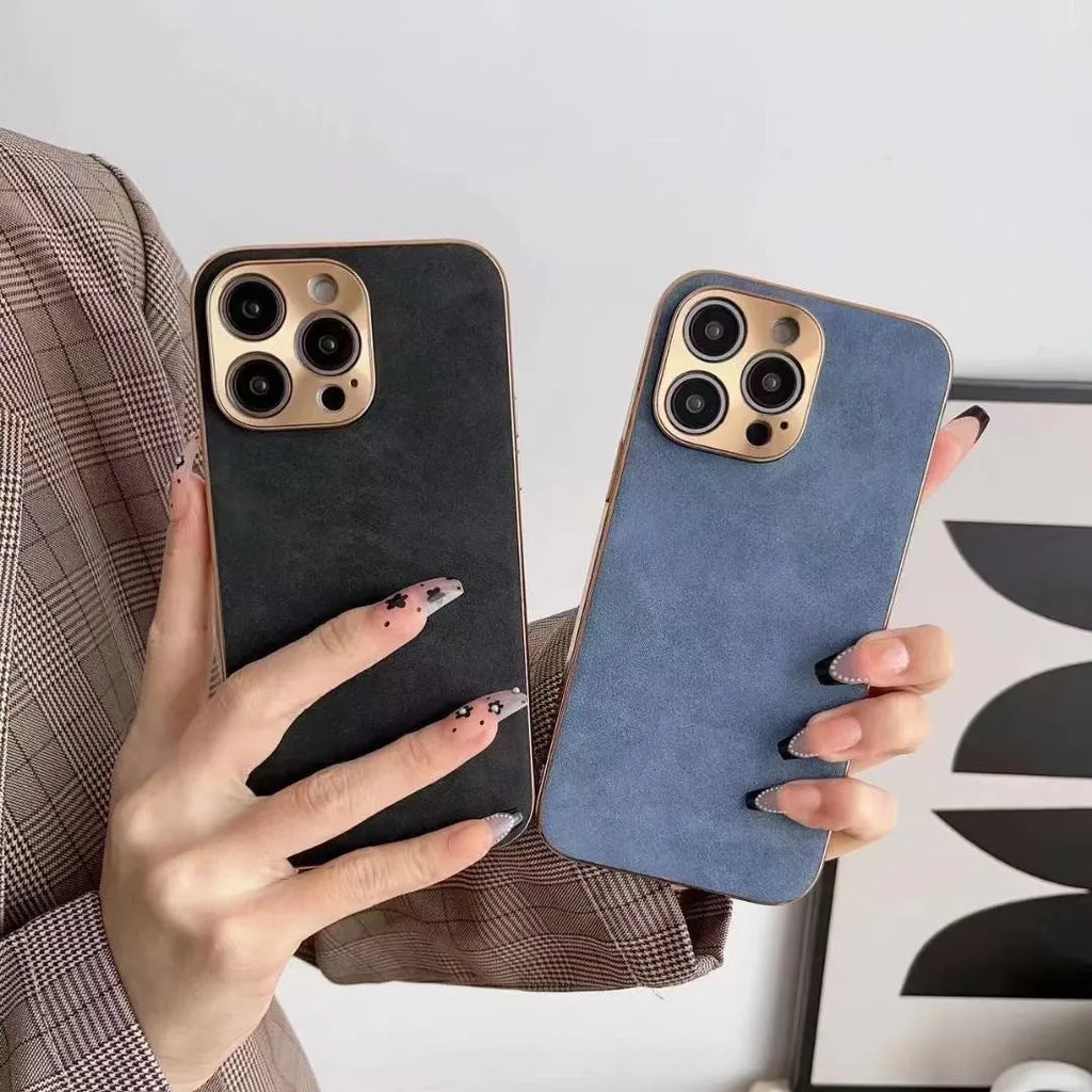 Leather texture TPU phone case for iPhone in grey, black, blue, and grey-green colours