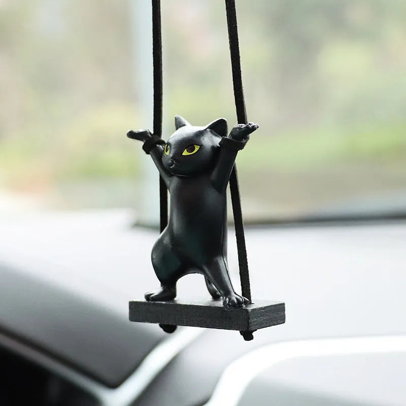 Resin cartoon cat pendant for car interior decoration with adjustable rope