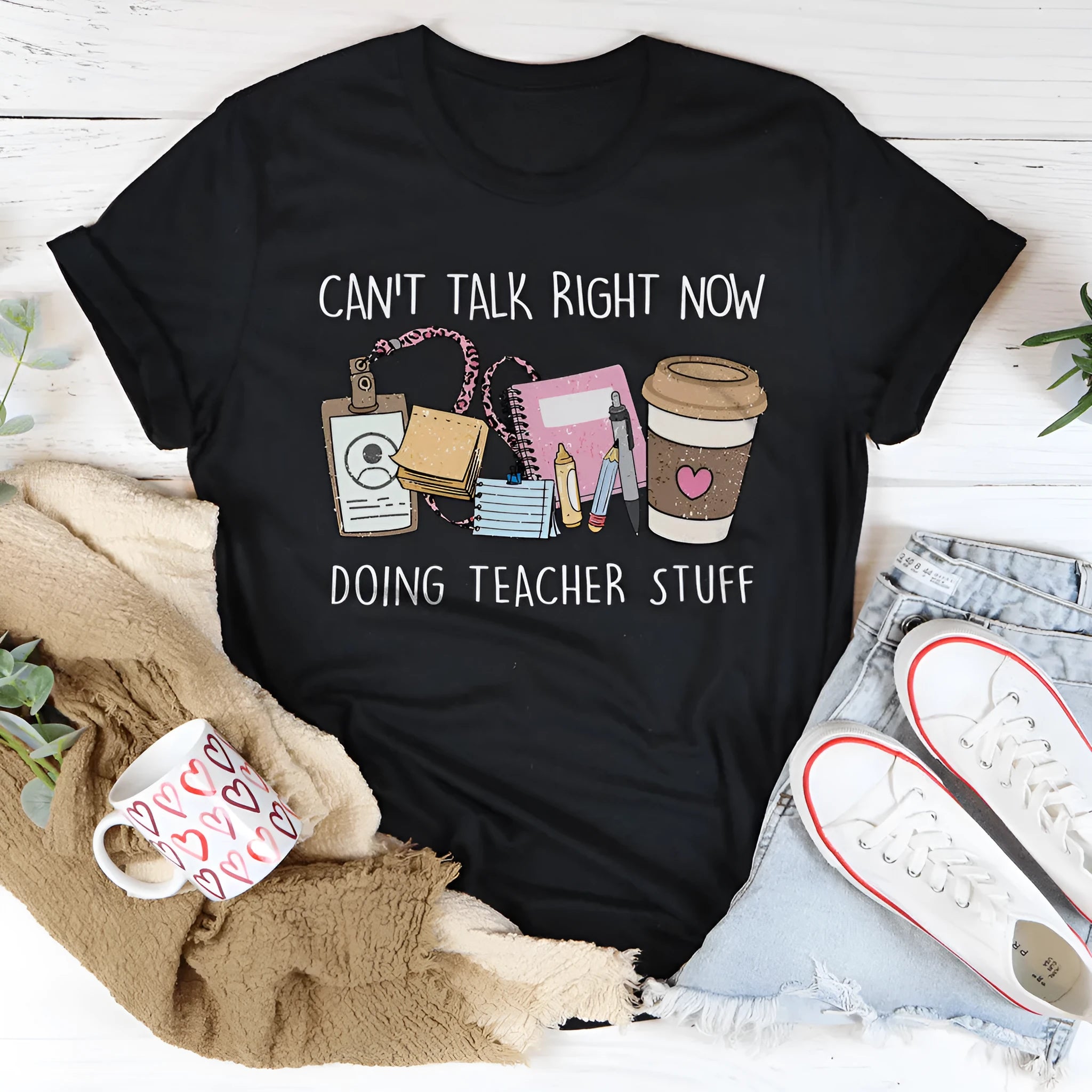Black cotton summer T-shirt with short sleeves and round neck in loose straight cut fit