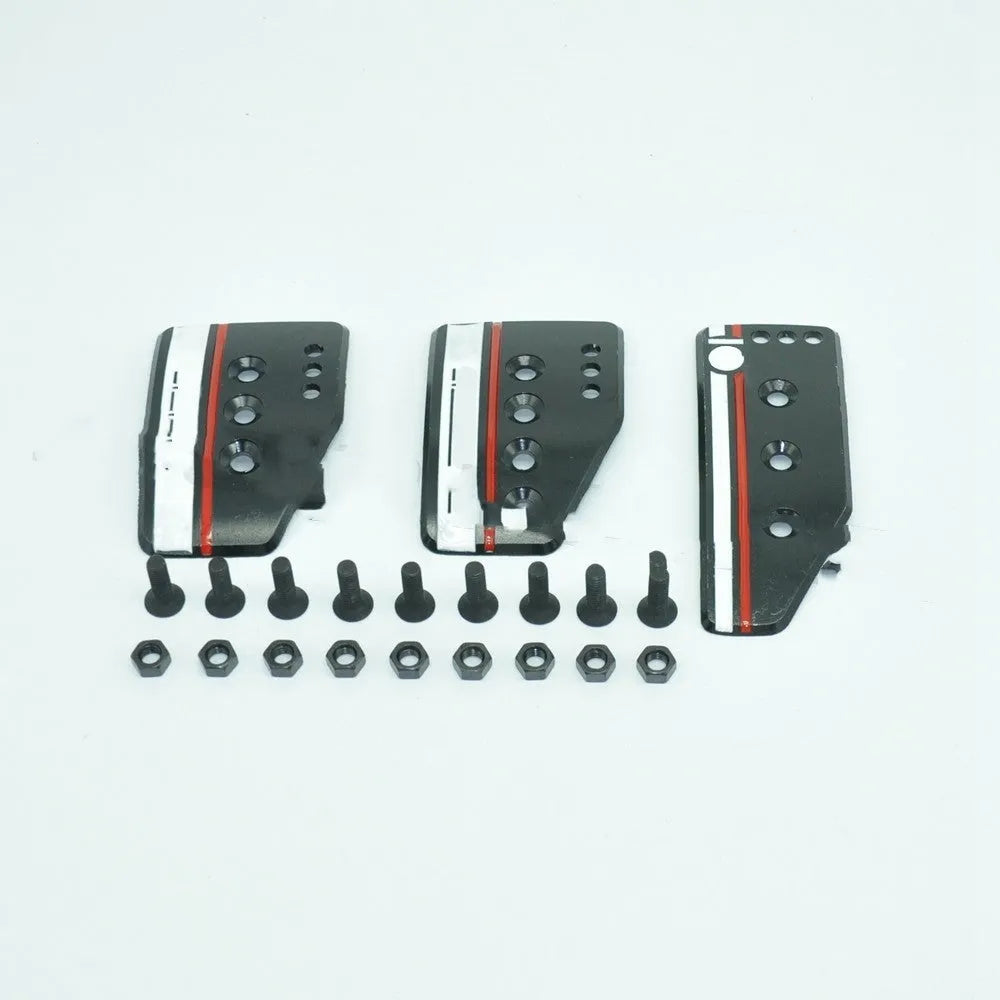 Aluminium alloy manual transmission car pedal set showing brake, accelerator, and clutch