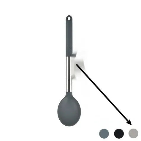 12 piece silicone kitchenware set with rotating storage bucket containing ladle spatula and clips