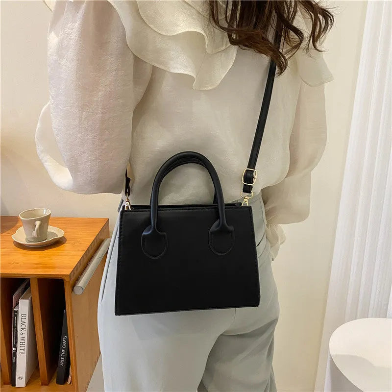 Retro casual PU small square bag for women with sewing line detail, five colour options, horizontal shape, crossbody strap