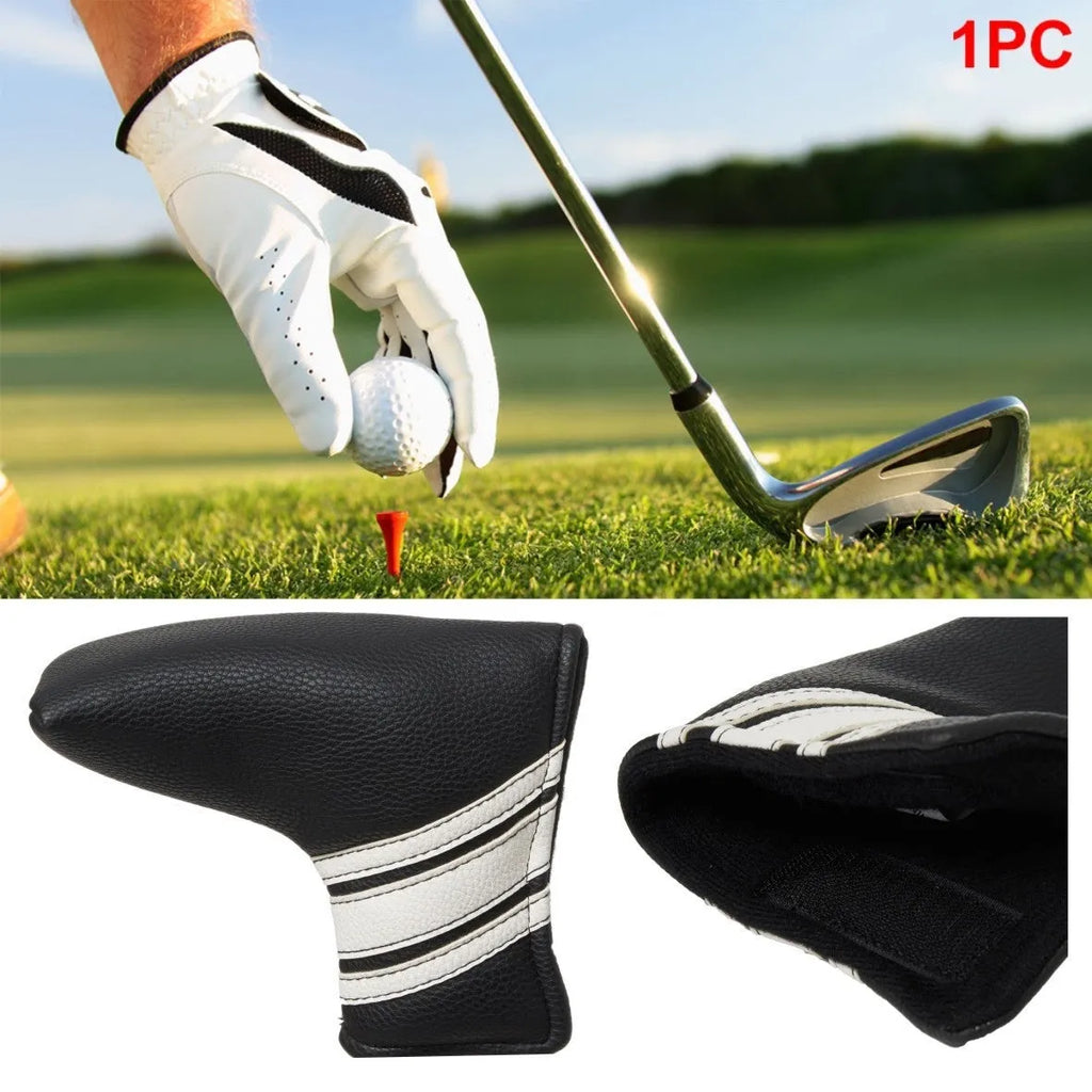 Black PU leather golf club head cover case with included push rod sleeve