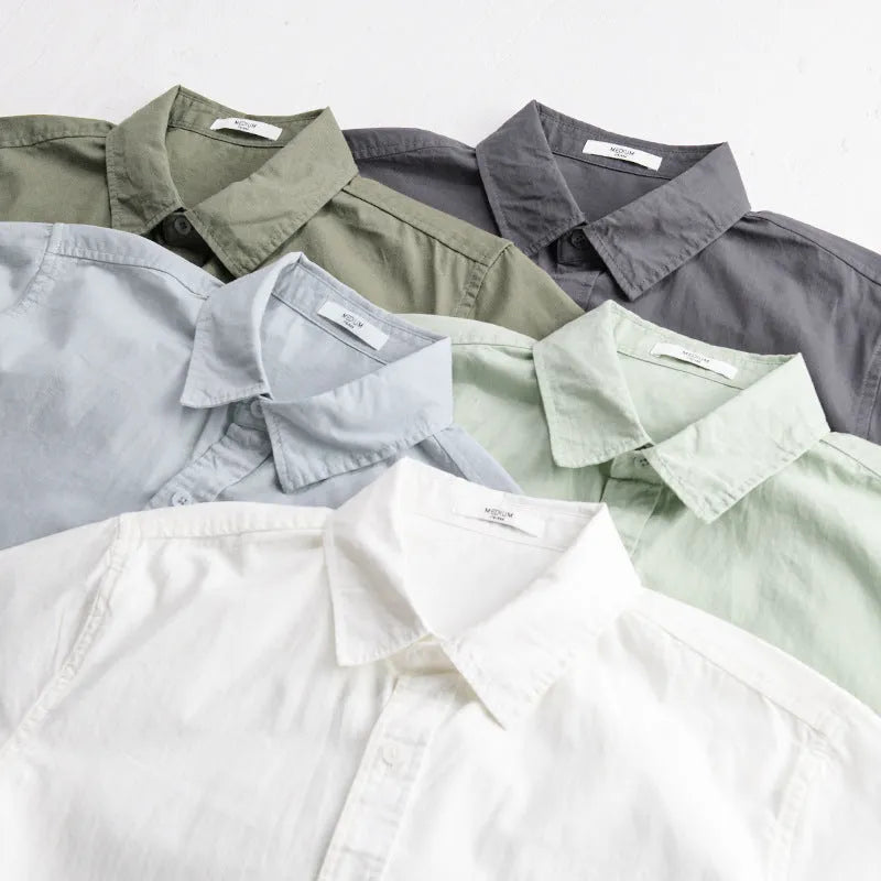 Men's cotton short sleeve cardigan shirt in white loose fit for summer