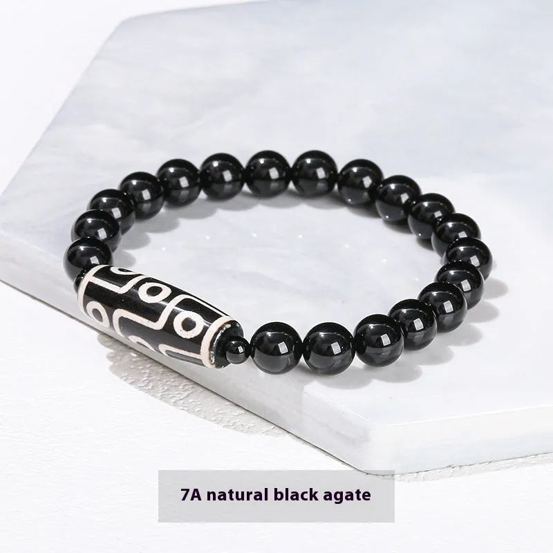 Green dzi bead barrel shaped bracelet with 8mm beads and handmade finish