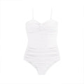 Women's black one-piece swimsuit with adjustable suspender straps and high waist