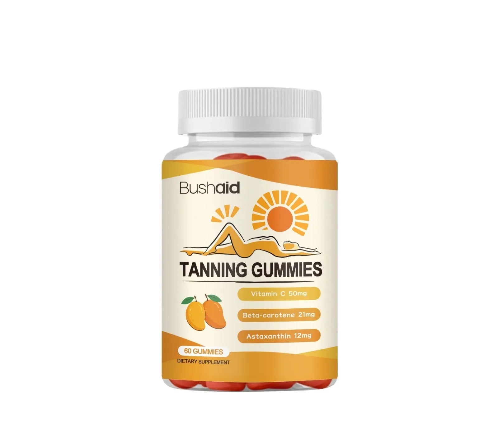 Meihei Gummies With White Caps bottle with 60 gummies, dietary supplement with astaxanthin and lycopene