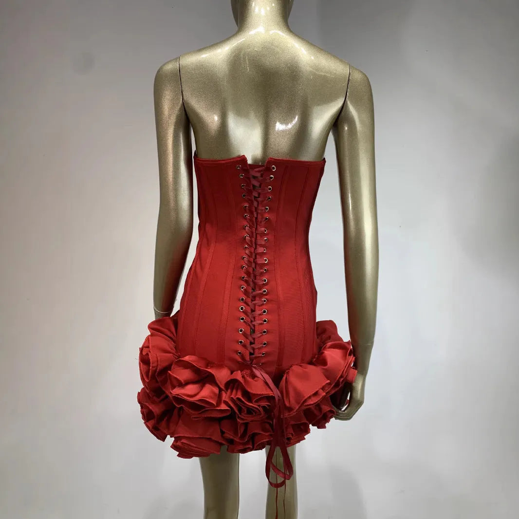 Women's solid colour polyester dress with mid waist design in red, white or black options