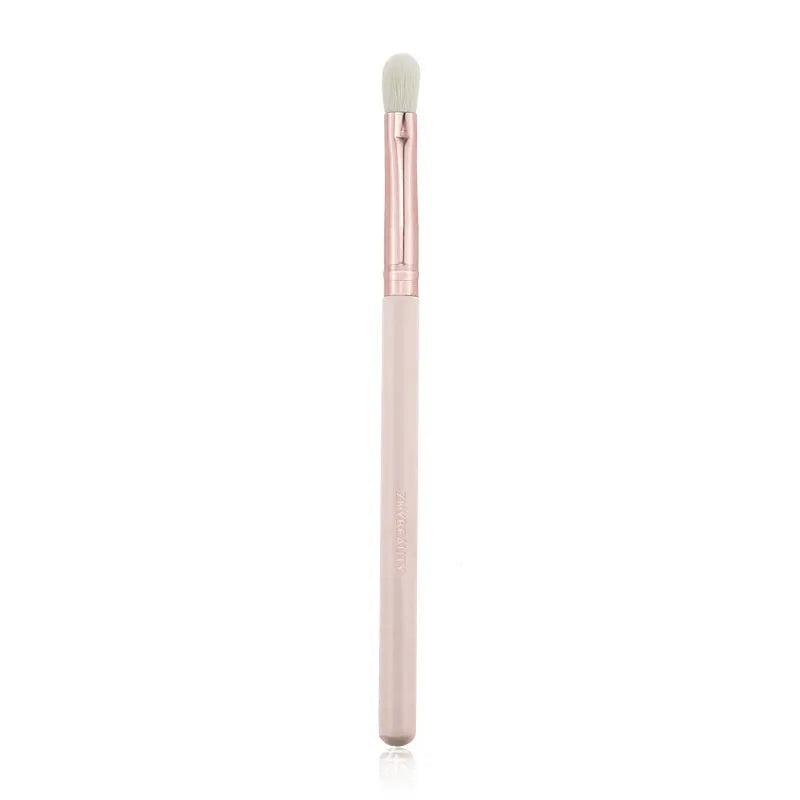 26 pink makeup brushes with wooden handles displayed in a open pink PU travel case