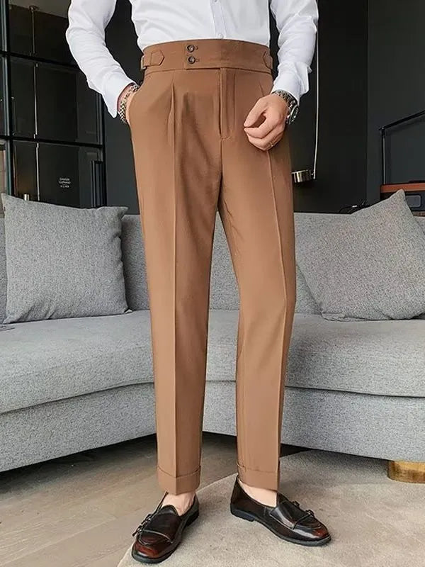 Autumn retro high waist straight casual trousers in black, cotton blend fabric, women's straight leg pants