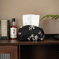 White plum embroidered Chinese style fabric tissue box cover with optional pearl buckle.