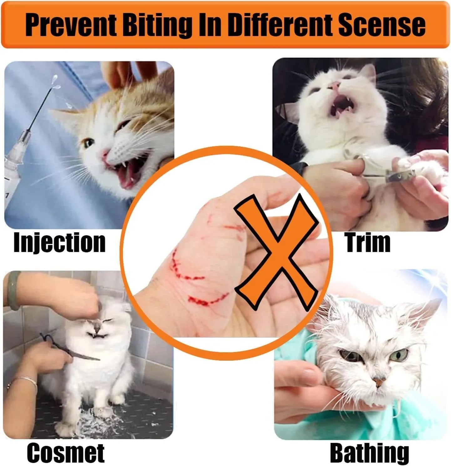 Clear PVC anti bite cat muzzle with cotton lining on cat