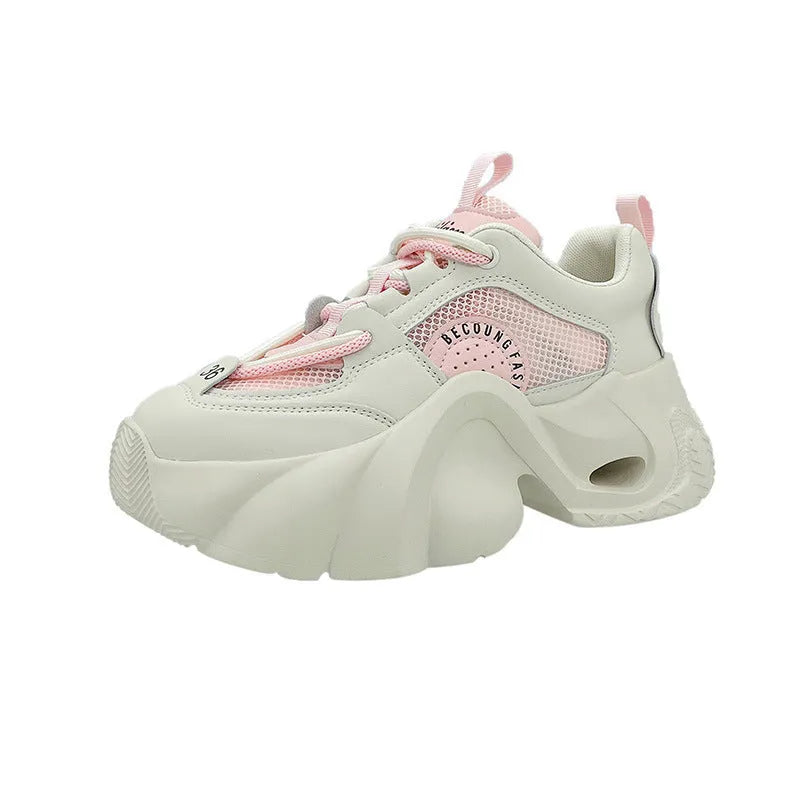 Women's thick sole sneakers with crossover strap detail in pink, black, and beige colour options