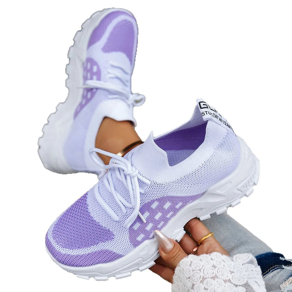 Fashion all-match platform sneakers with breathable Flyknit upper and non-slip rubber outsole in multiple colours
