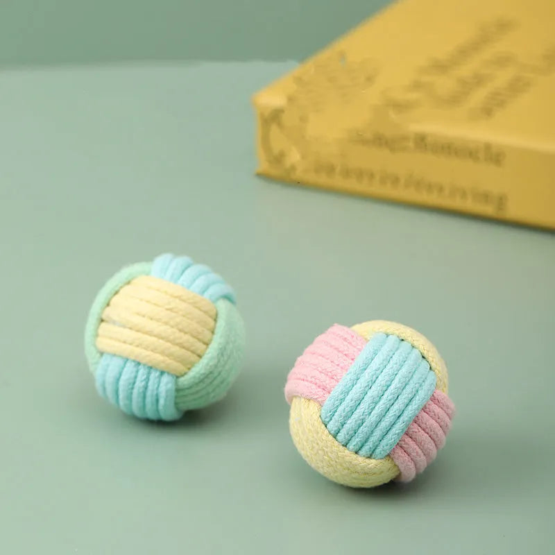 Handmade plush cotton cat toy ball with cat hair interior in blue powder colour