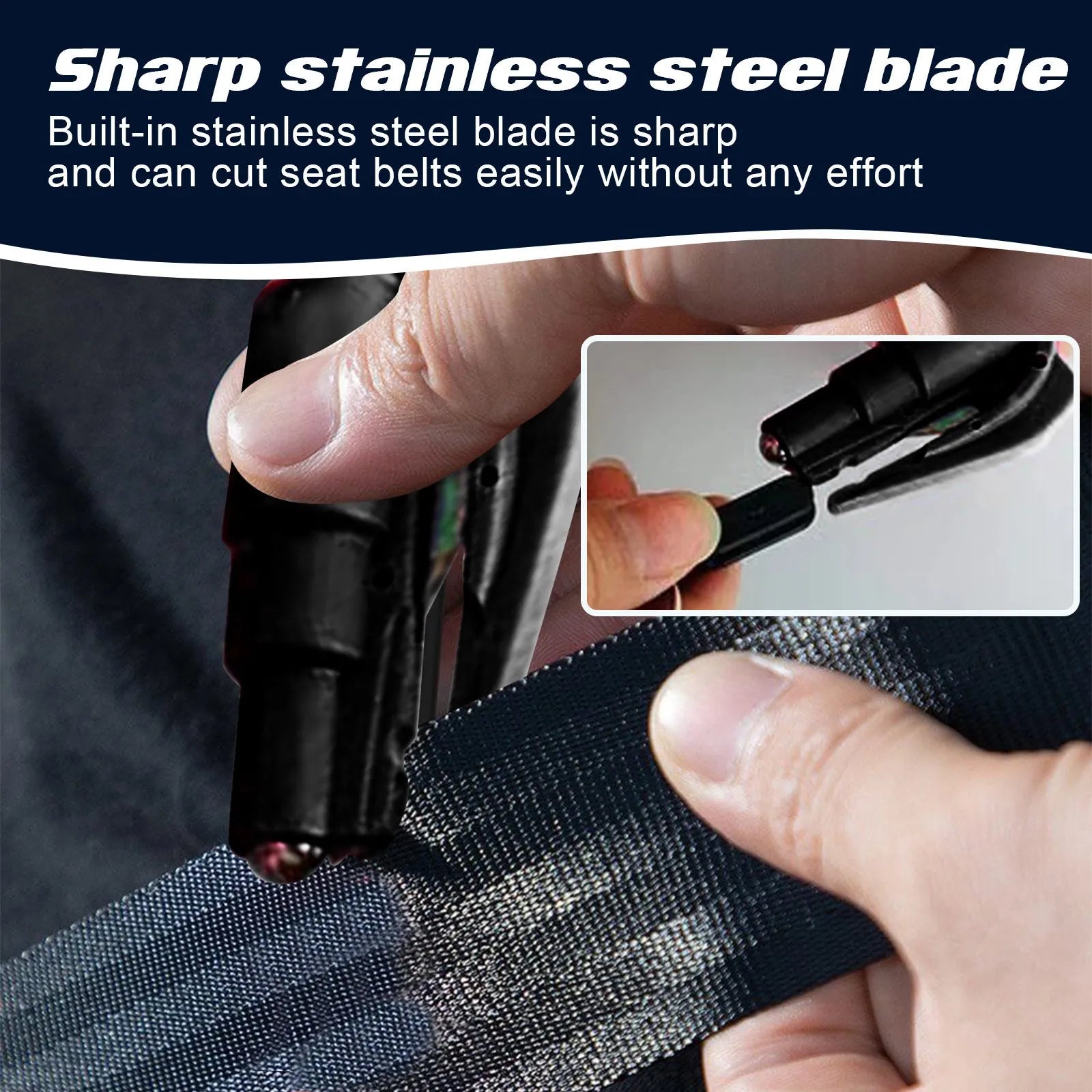 Mini car emergency hammer with window breaker tip and seatbelt cutter blade, 3.5x7.5cm size
