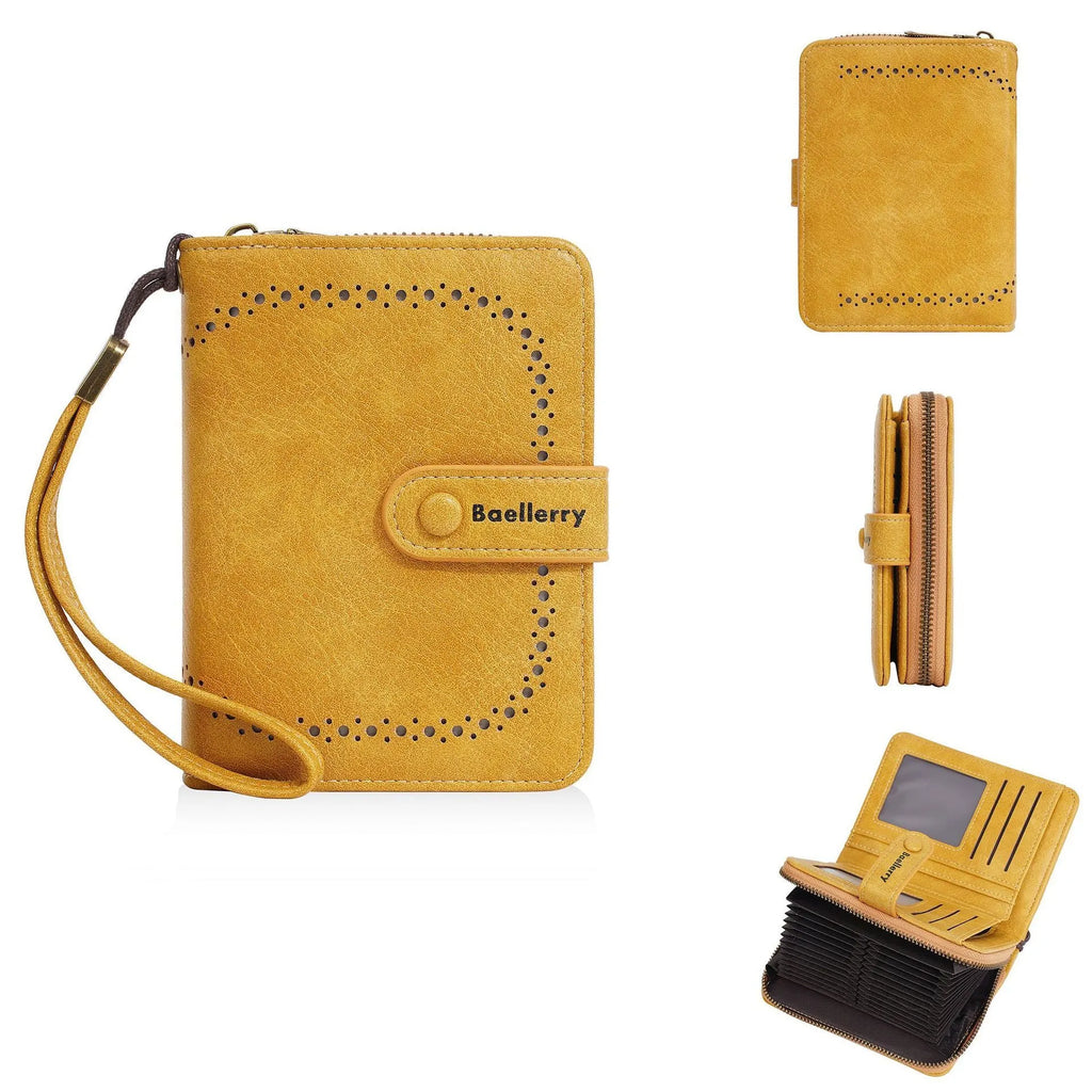 Women's black PU leather coin purse with zipper and card slots