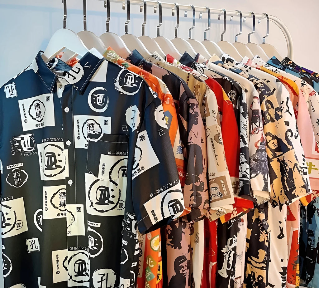 Full printed floral pattern short sleeve shirt with loose fit and cardigan style