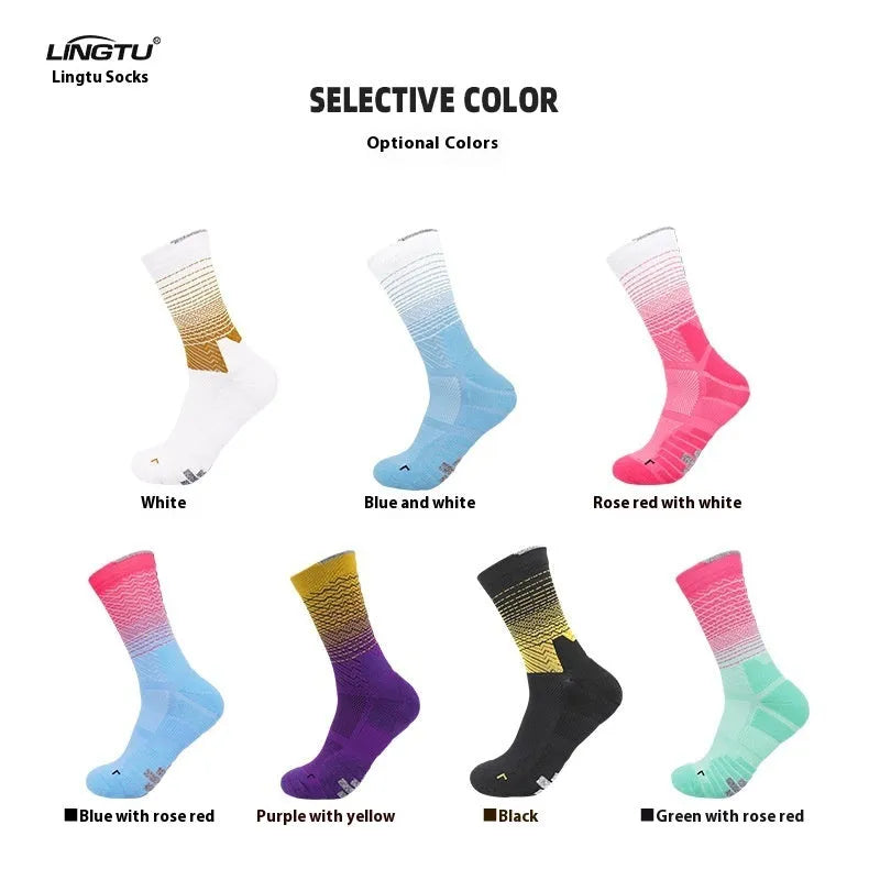Adult polyester cycling socks in gradient white colour, quick-dry non-slip design for running sports