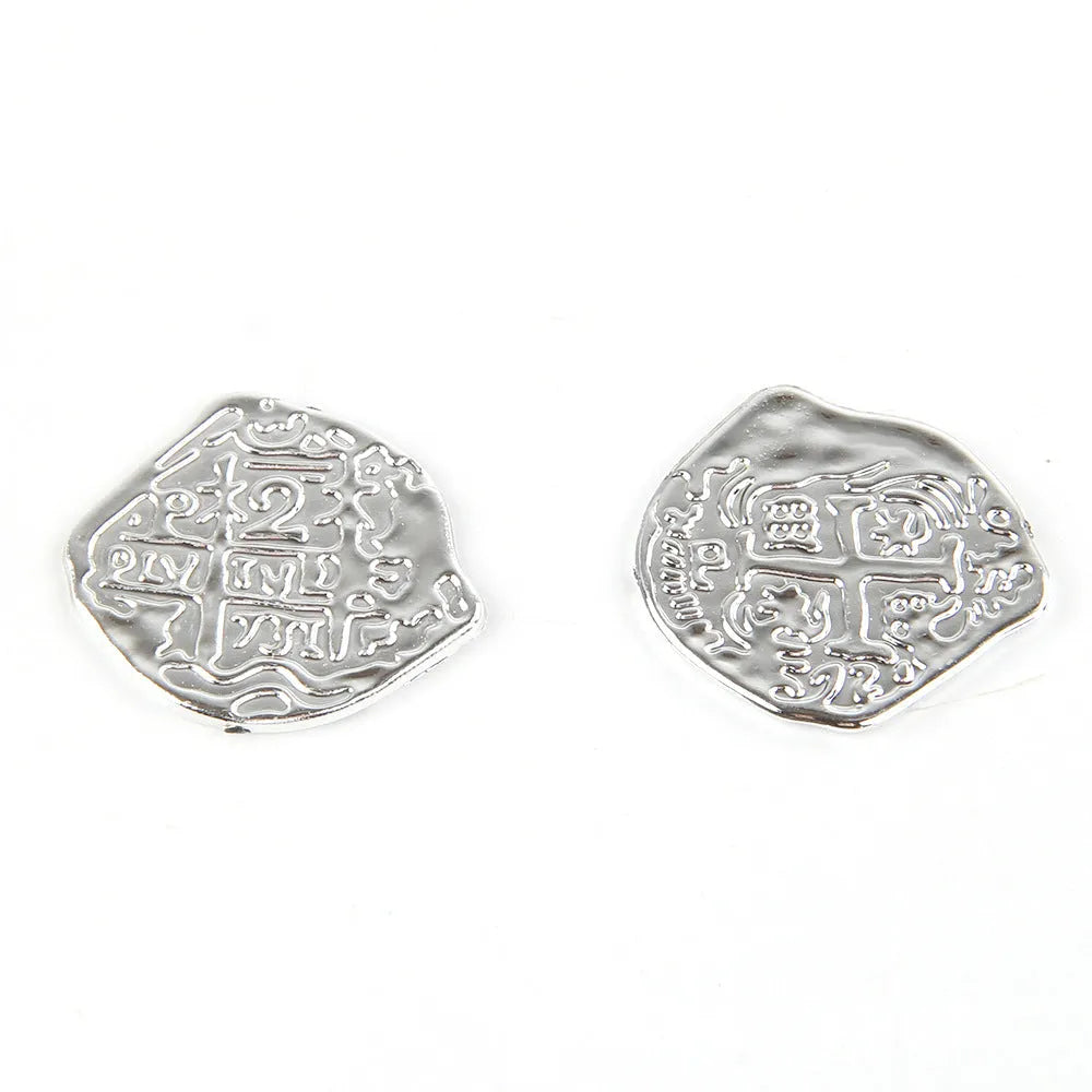 Set of 100 plastic Roman pirate coin replicas with electroplated bronze, gold, or silver metallic finish