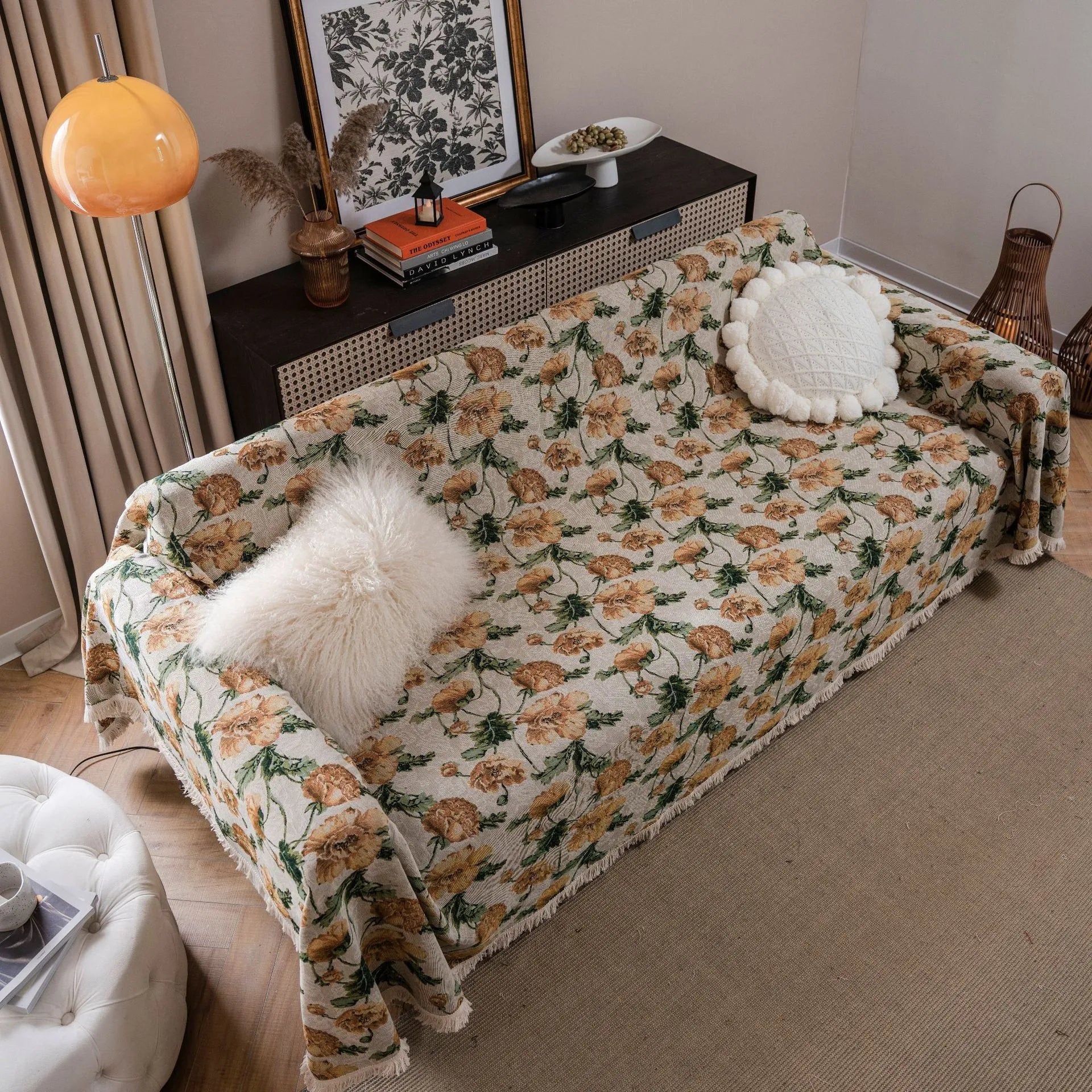 American country-style jacquard floral pattern sofa cover in thick retro fabric.