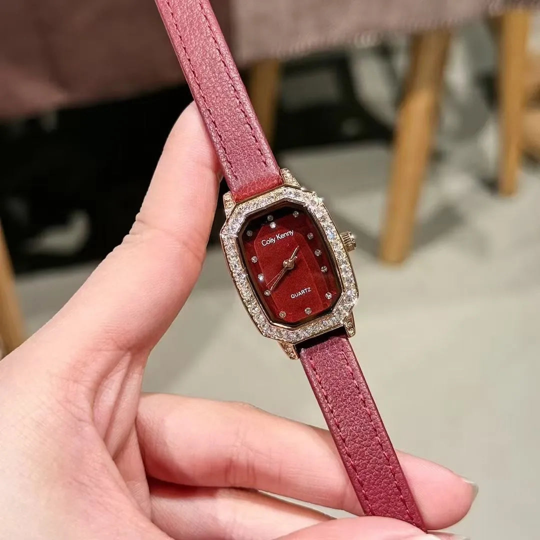 Alloy women's watch with Chinese style dial design options including camellia pattern and diamond arrangements