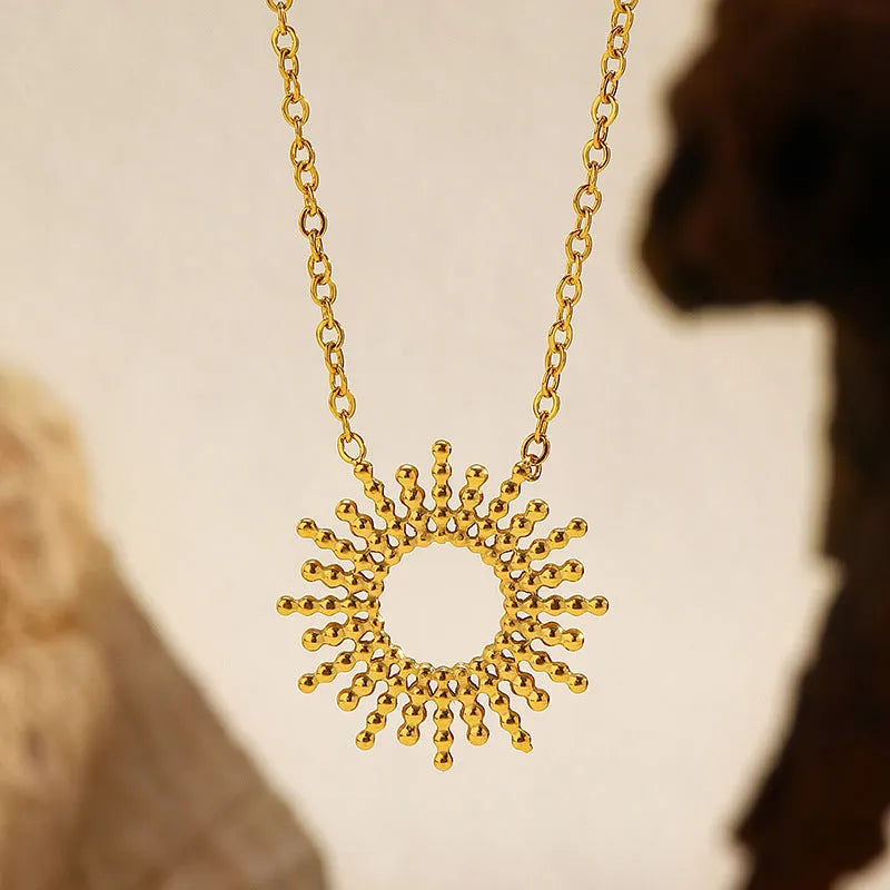 SUNFLOWER series women's gold geometric chain necklace and bracelet jewellery set on display